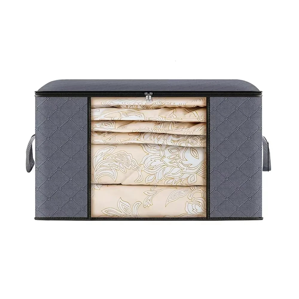Organizador de almacenamiento bajo cama de tela transpirable con ventana transparente y asa reforzada