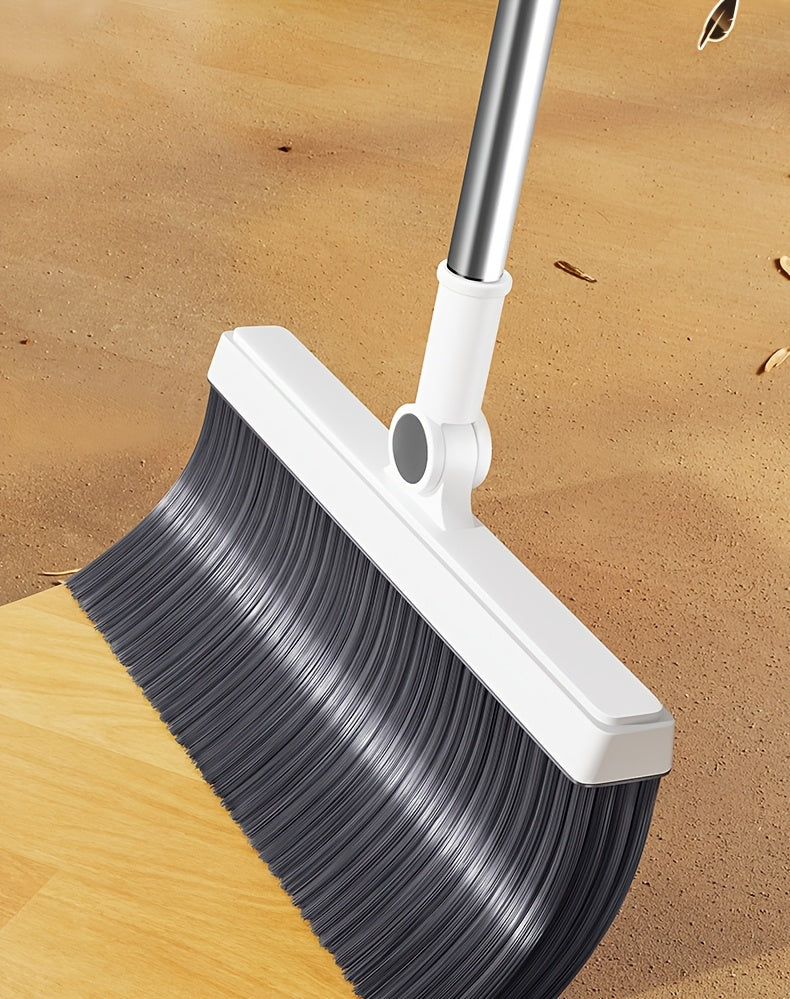 Folding broom and dustpan set with 180-degree rotating head and long handle