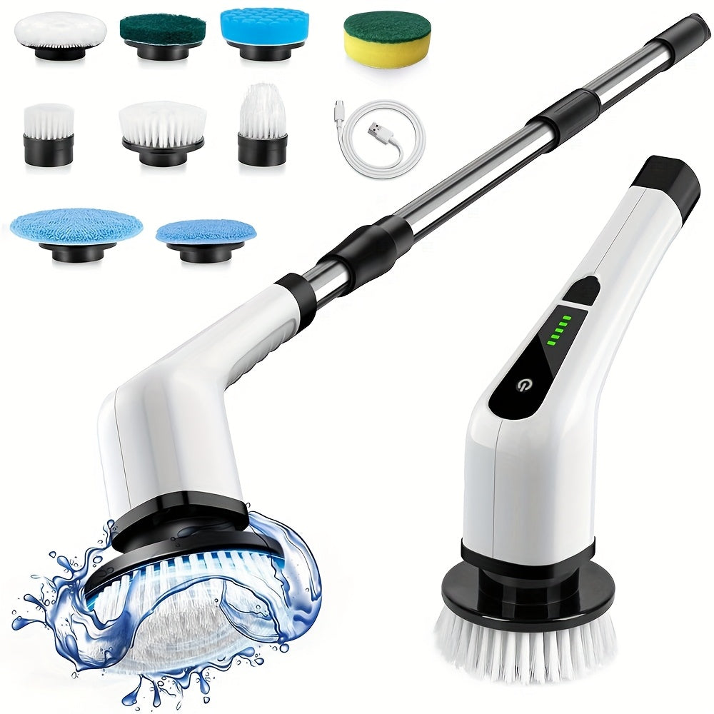 MasterScrub™ Pro Rotating Electric Cleaning Brush: 8-in-1 Pack with Extendable Handle.