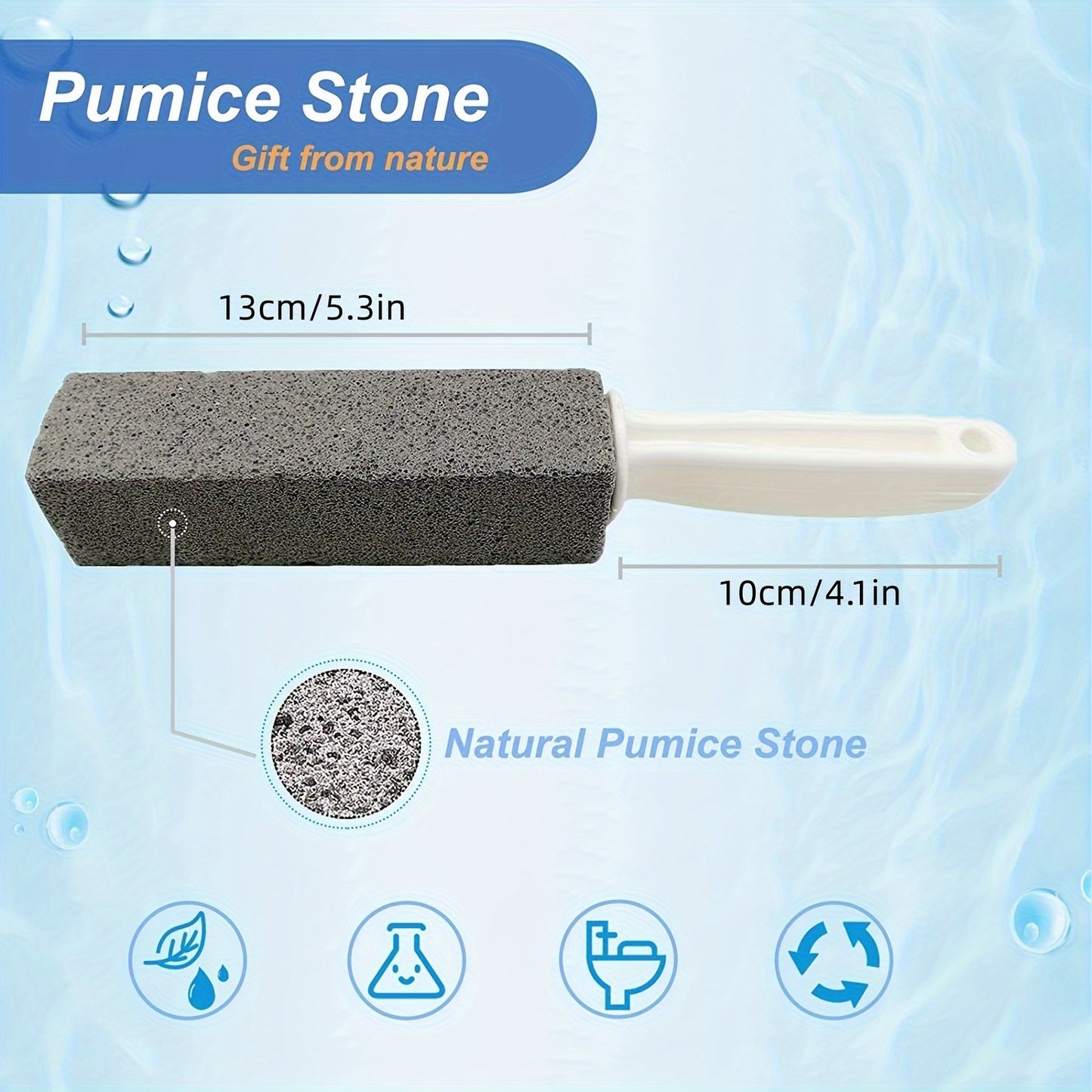 Pumice stone for toilet cleaning with ergonomic handle removes limescale and hard water stains