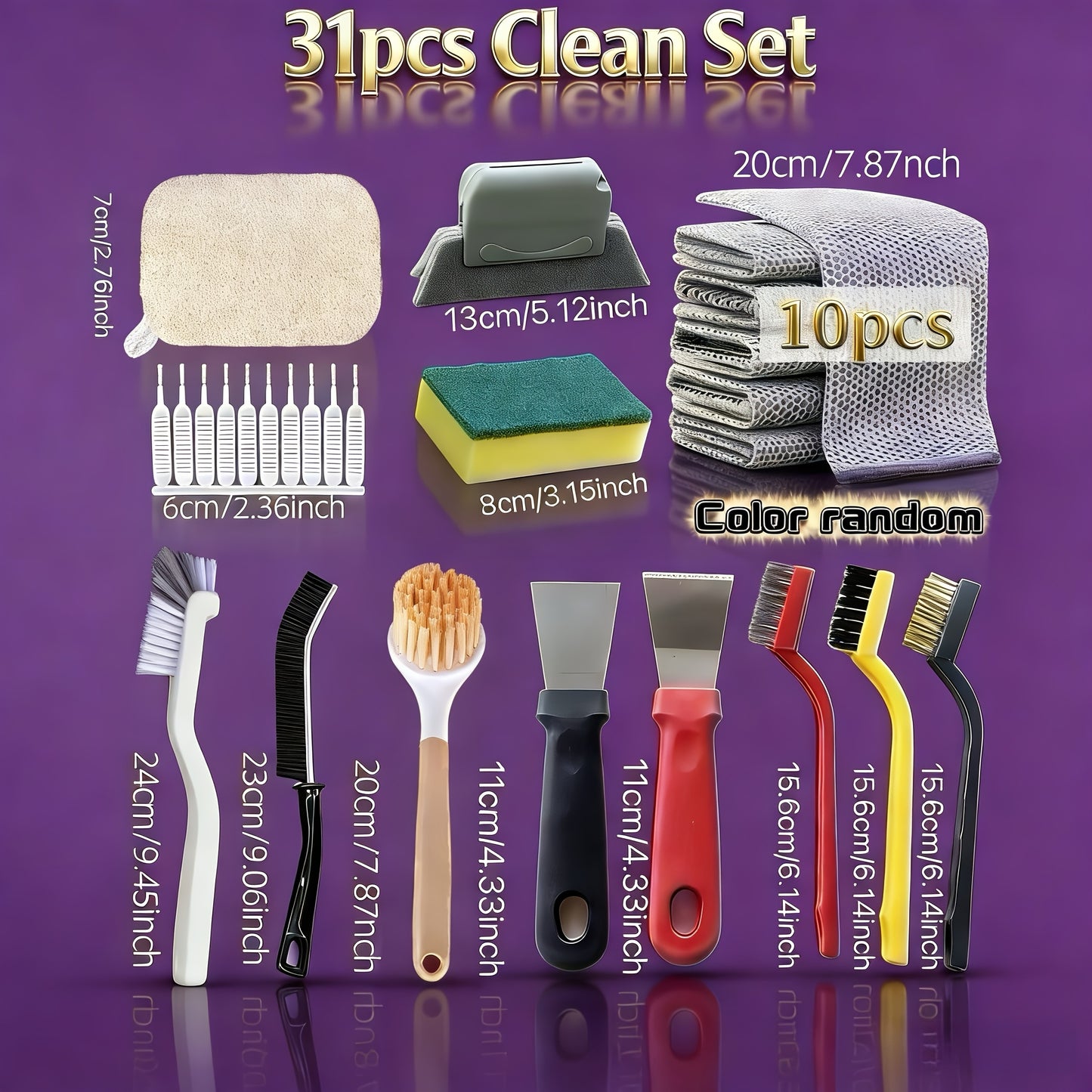 31-in-1 Complete Cleaning Set: Multipurpose Cleaning Brush and Tool Kit for Kitchen, Bathroom...