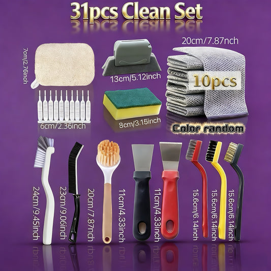 31-in-1 Complete Cleaning Set: Multipurpose Cleaning Brush and Tool Kit for Kitchen, Bathroom...
