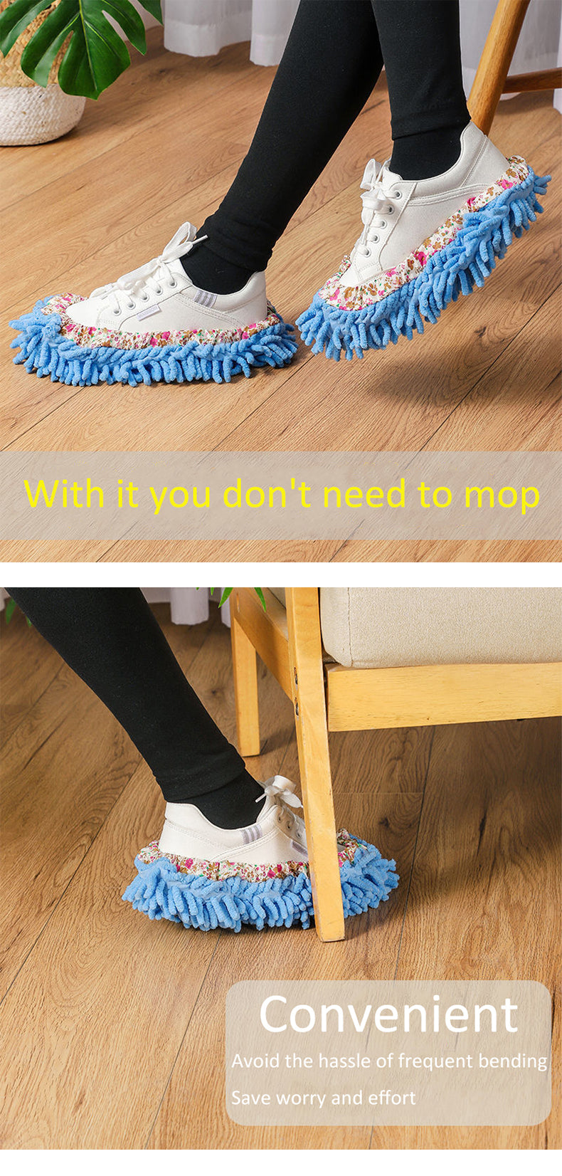 Microfiber absorbent slipper-type cleaning mops for floors, 2-pack