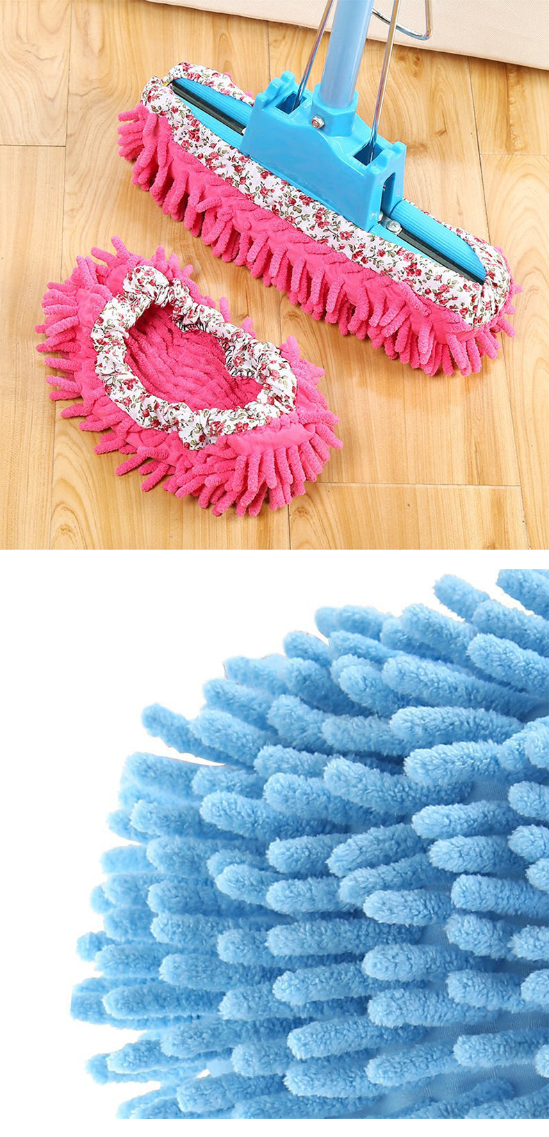Microfiber absorbent slipper-type cleaning mops for floors, 2-pack