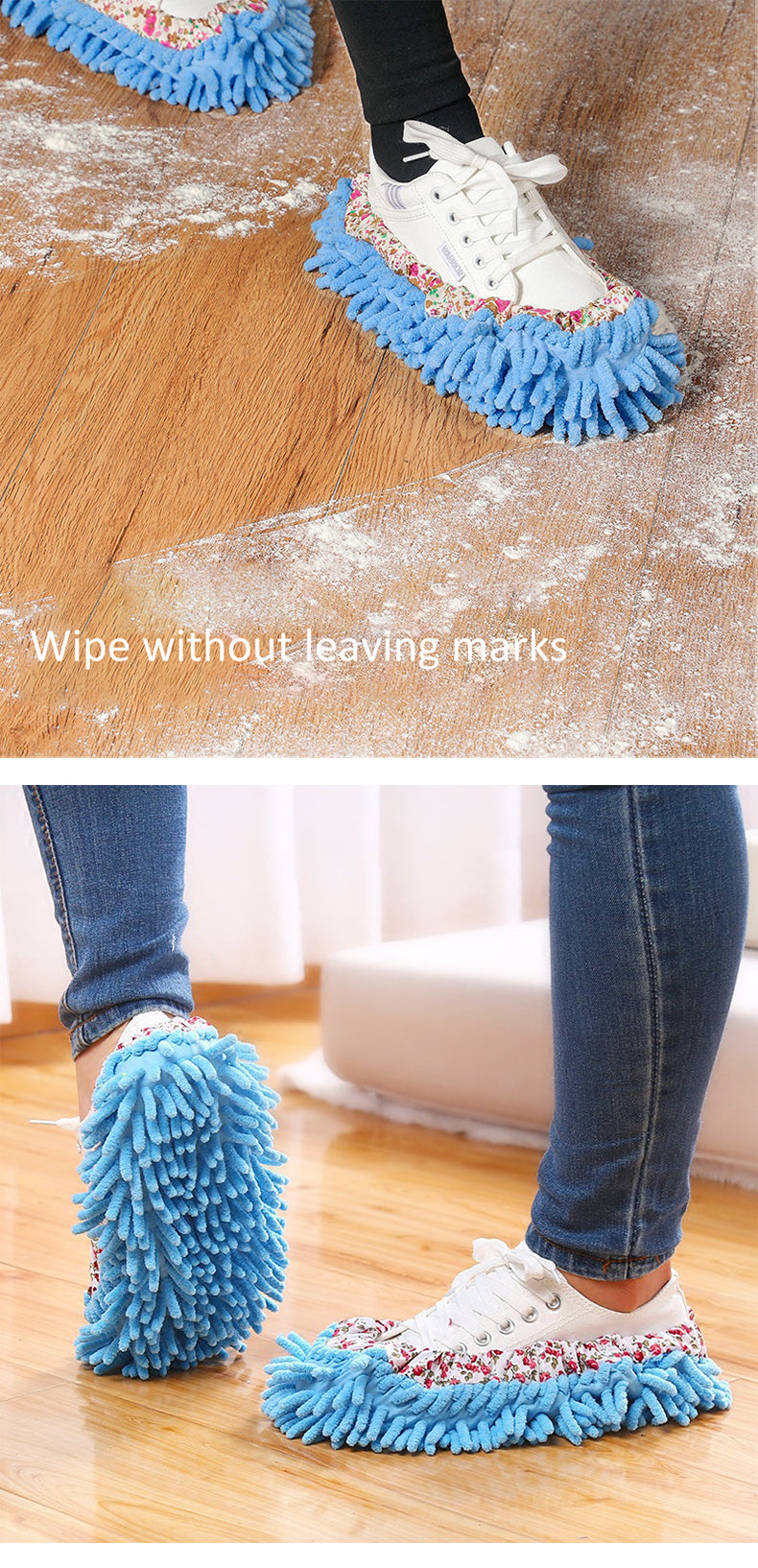 Microfiber absorbent slipper-type cleaning mops for floors, 2-pack