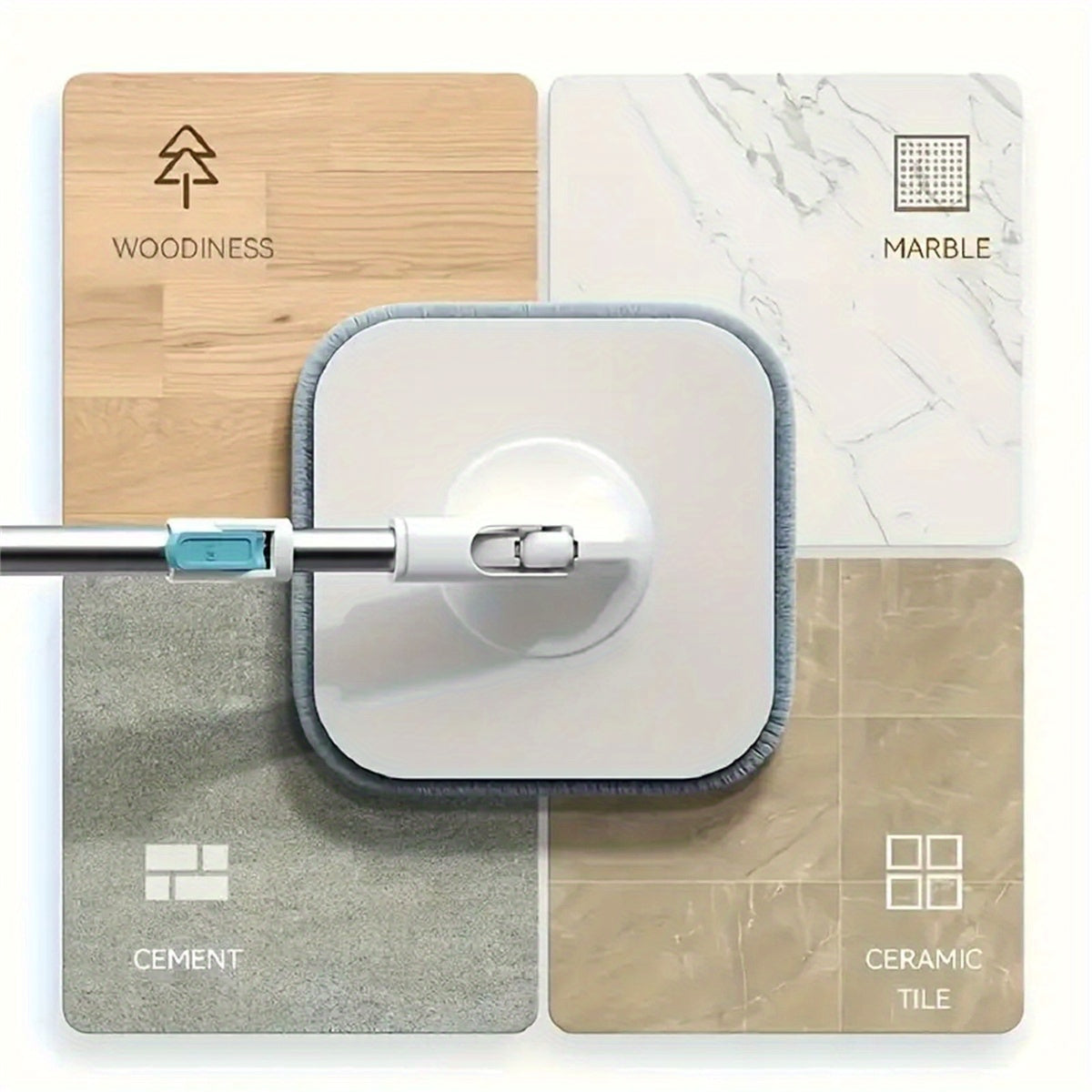 Flat mop set with wringer bucket and 360-degree rotating head includes reusable cloth