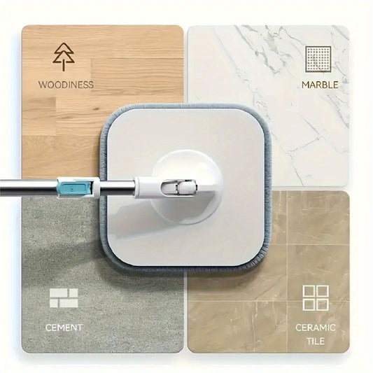 Flat mop set with wringer bucket and 360-degree rotating head includes reusable cloth