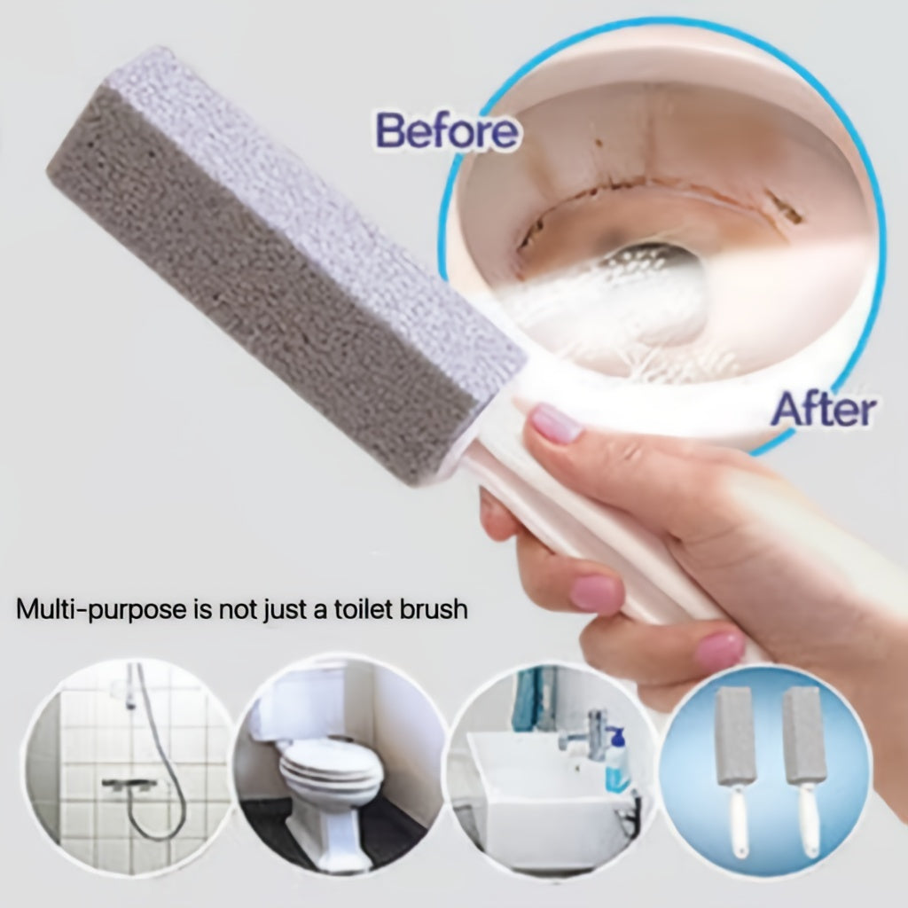 Pumice stone for toilet cleaning with ergonomic handle removes limescale and hard water stains
