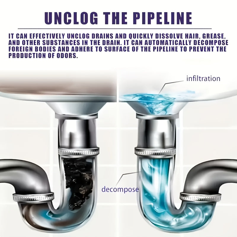 Powerful drain cleaning powder dissolves hair and grease in pipes and drains