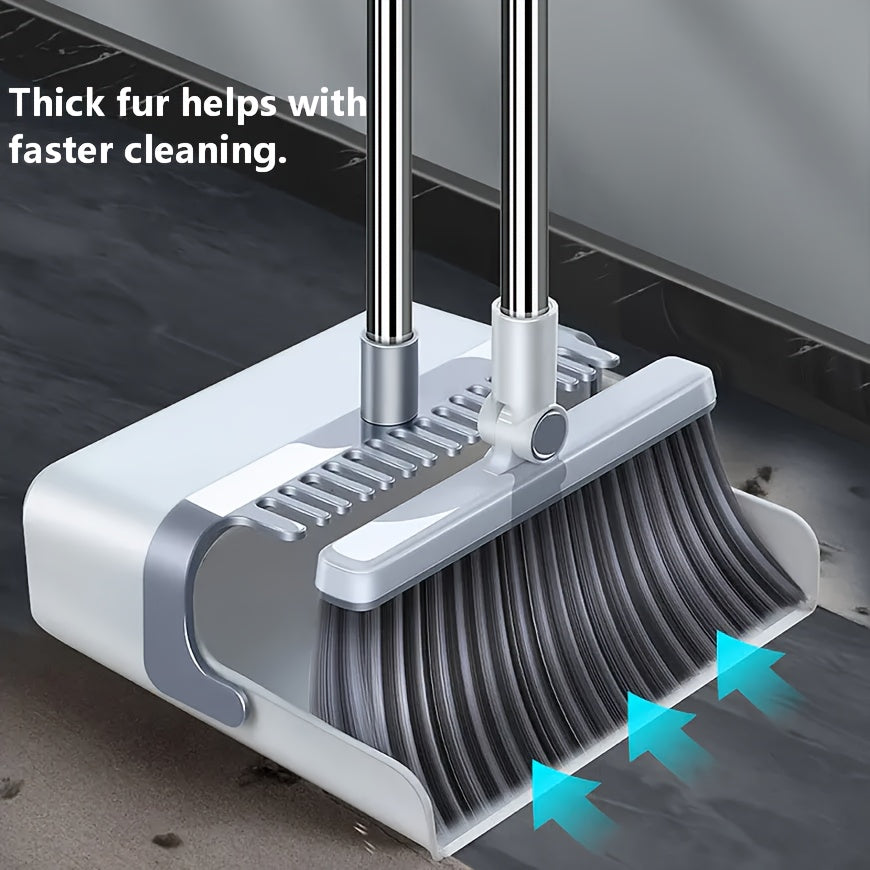 Folding broom and dustpan set with 180-degree rotating head and long handle