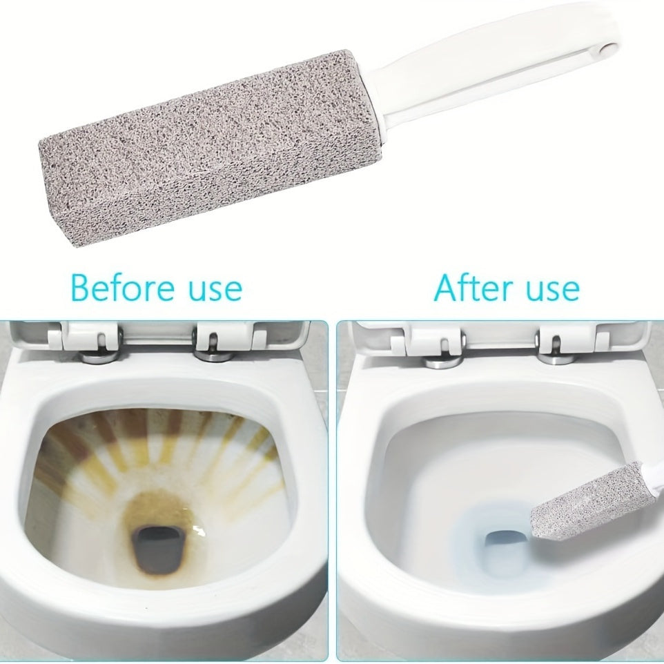 Pumice stone for toilet cleaning with ergonomic handle removes limescale and hard water stains