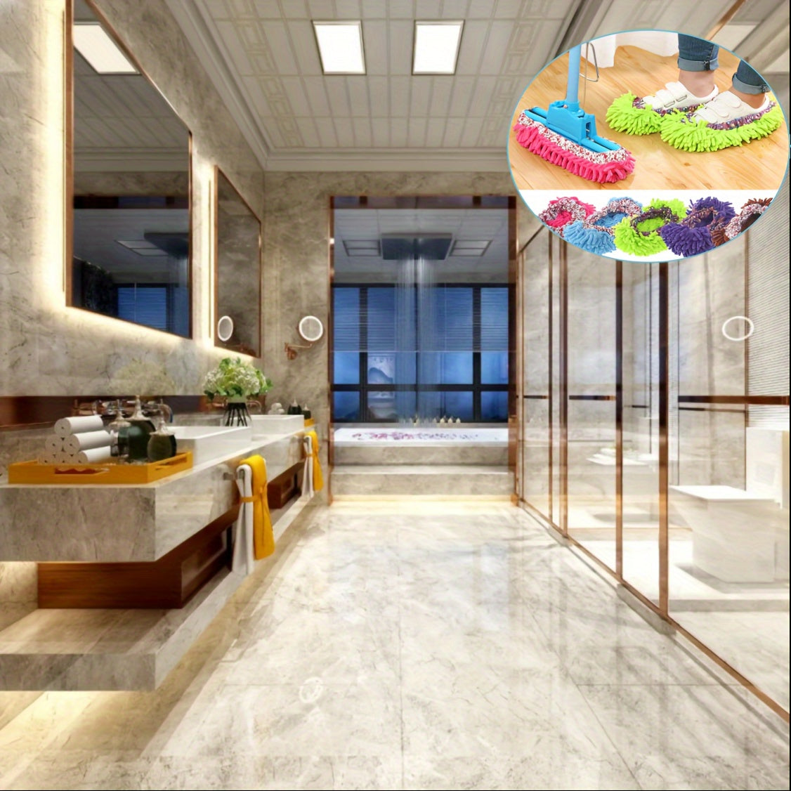 Microfiber absorbent slipper-type cleaning mops for floors, 2-pack