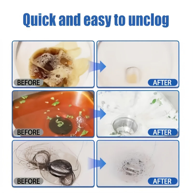 Effervescent tablets for unclogging drains. No tools required, instant action. Effectively dissolves various pipe blockages. Suitable for grease drains, bathrooms, and floors. Home solution