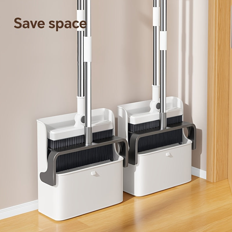 Folding broom and dustpan set with 180-degree rotating head and long handle