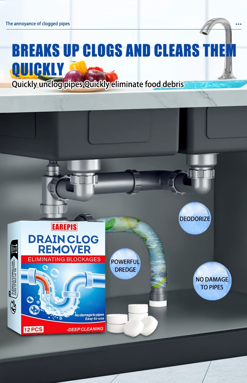 Drain cleaning tablets and enzymatic unblocker eliminates odors. 12 units