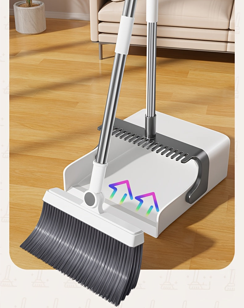 Folding broom and dustpan set with 180-degree rotating head and long handle