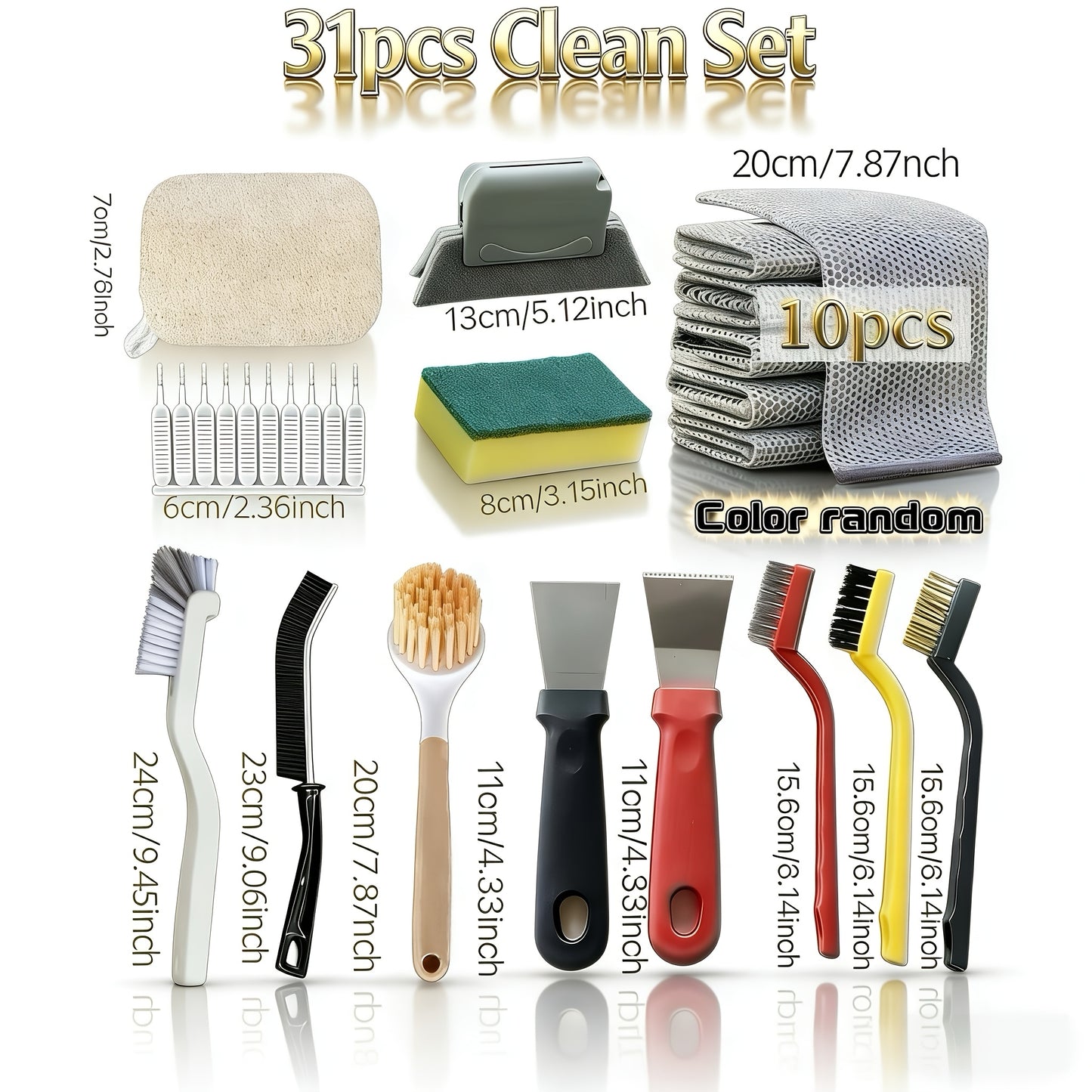 31-in-1 Complete Cleaning Set: Multipurpose Cleaning Brush and Tool Kit for Kitchen, Bathroom...