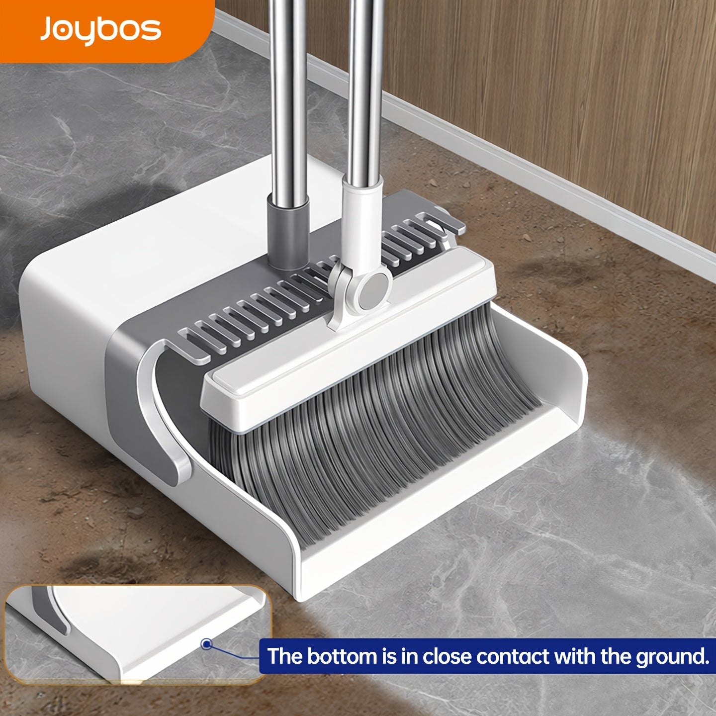 Folding broom and dustpan set with 180-degree rotating head and long handle