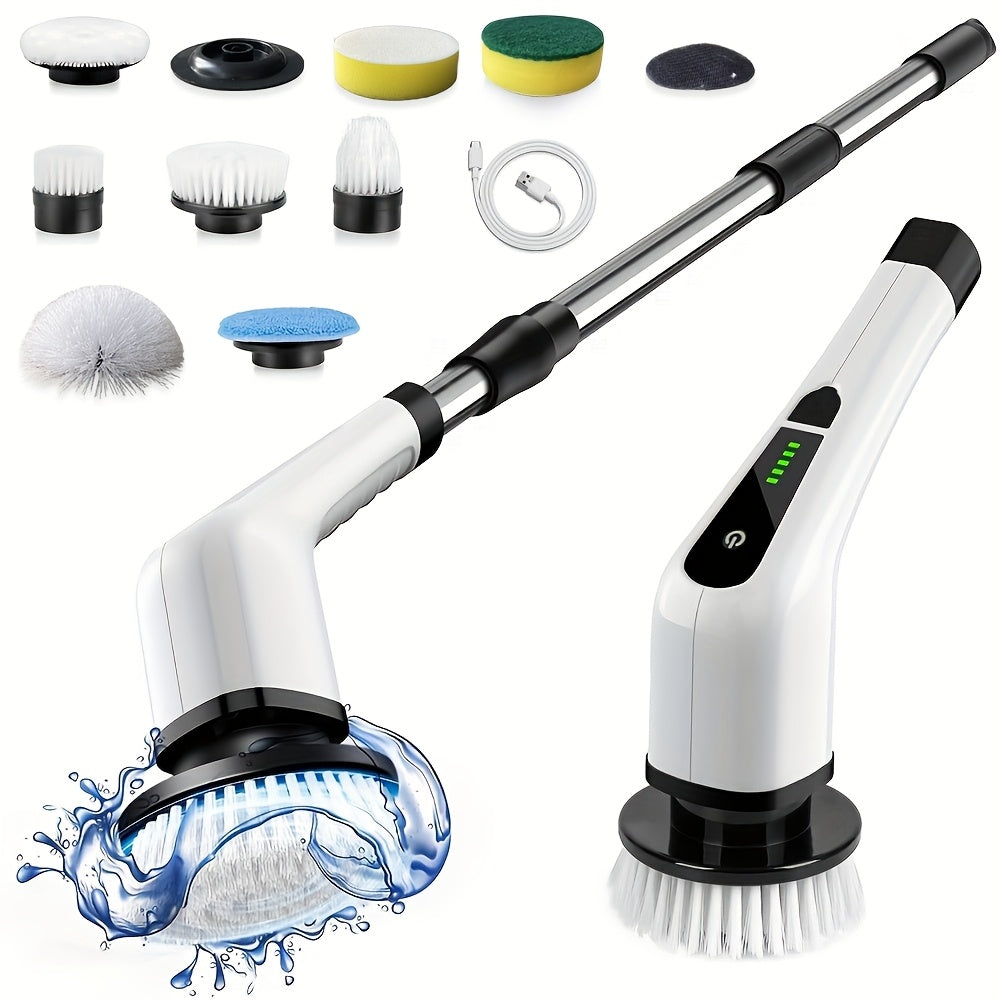 MasterScrub™ Pro Rotating Electric Cleaning Brush: 8-in-1 Pack with Extendable Handle.