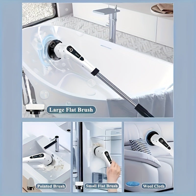 MasterScrub™ Pro Rotating Electric Cleaning Brush: 8-in-1 Pack with Extendable Handle.