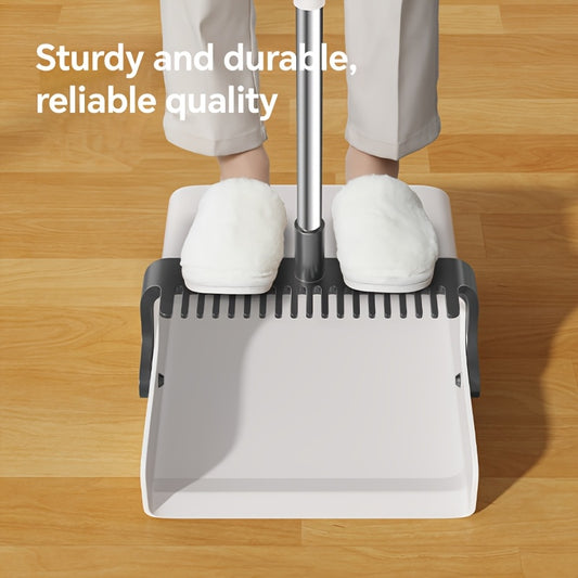 Folding broom and dustpan set with 180-degree rotating head and long handle