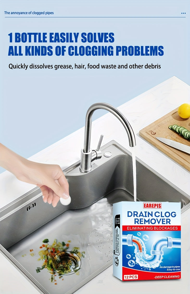 Drain cleaning tablets and enzymatic unblocker eliminates odors. 12 units