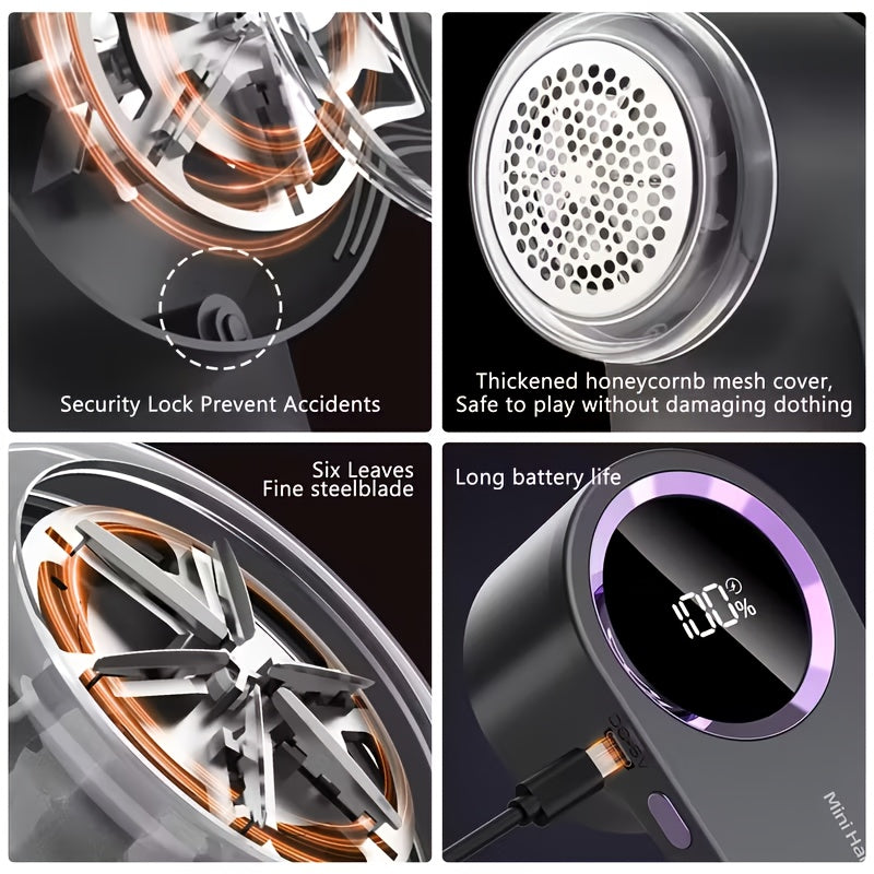 Professional Electric Lint Remover with LED Display and USB-C Charging.