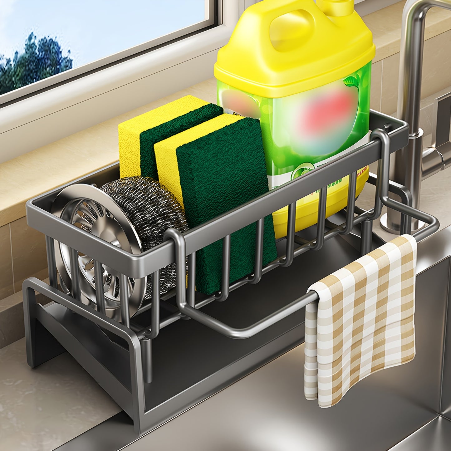 Sink Organizer with Drainer – Includes Cloth and 2 Sponges