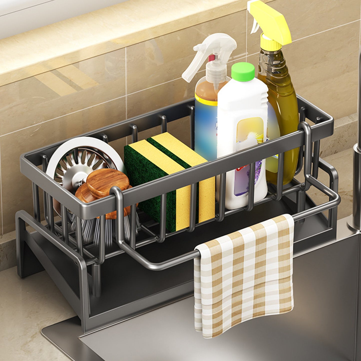 Sink Organizer with Drainer – Includes Cloth and 2 Sponges