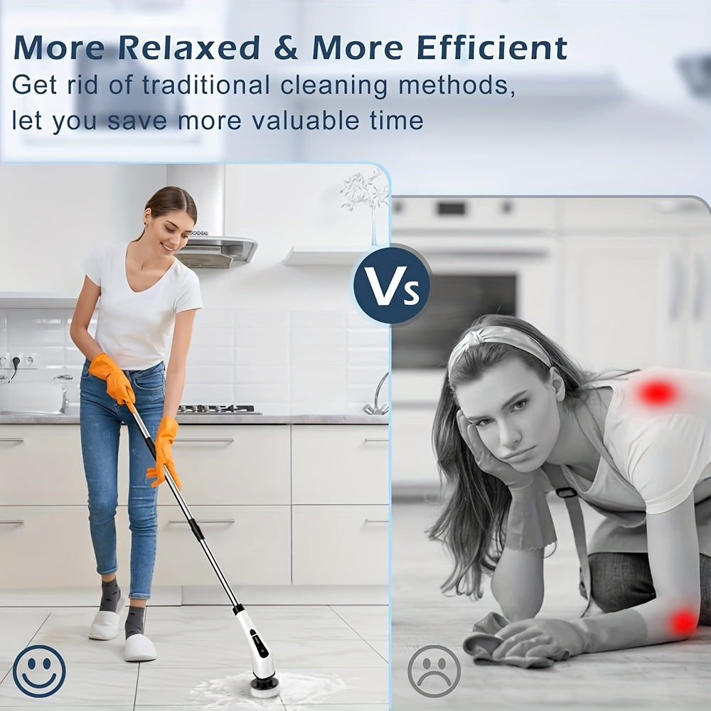 MasterScrub™ Pro Rotating Electric Cleaning Brush: 8-in-1 Pack with Extendable Handle.