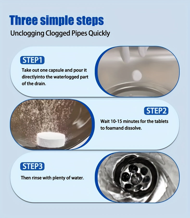 Drain cleaning tablets and enzymatic unblocker eliminates odors. 12 units