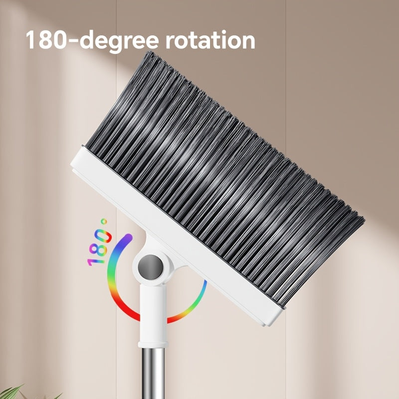 Folding broom and dustpan set with 180-degree rotating head and long handle