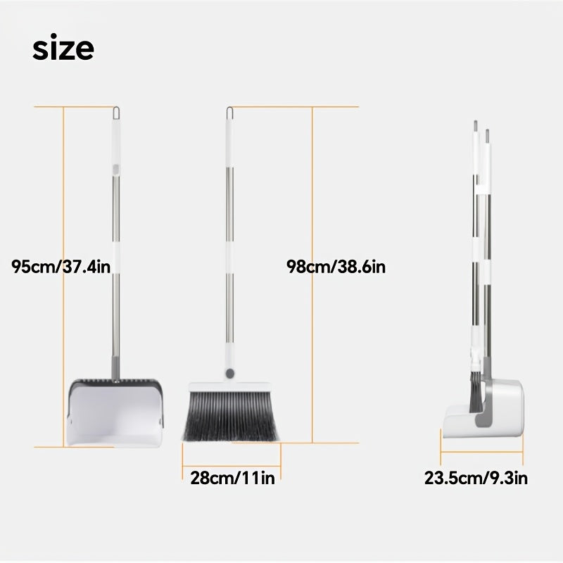 Folding broom and dustpan set with 180-degree rotating head and long handle