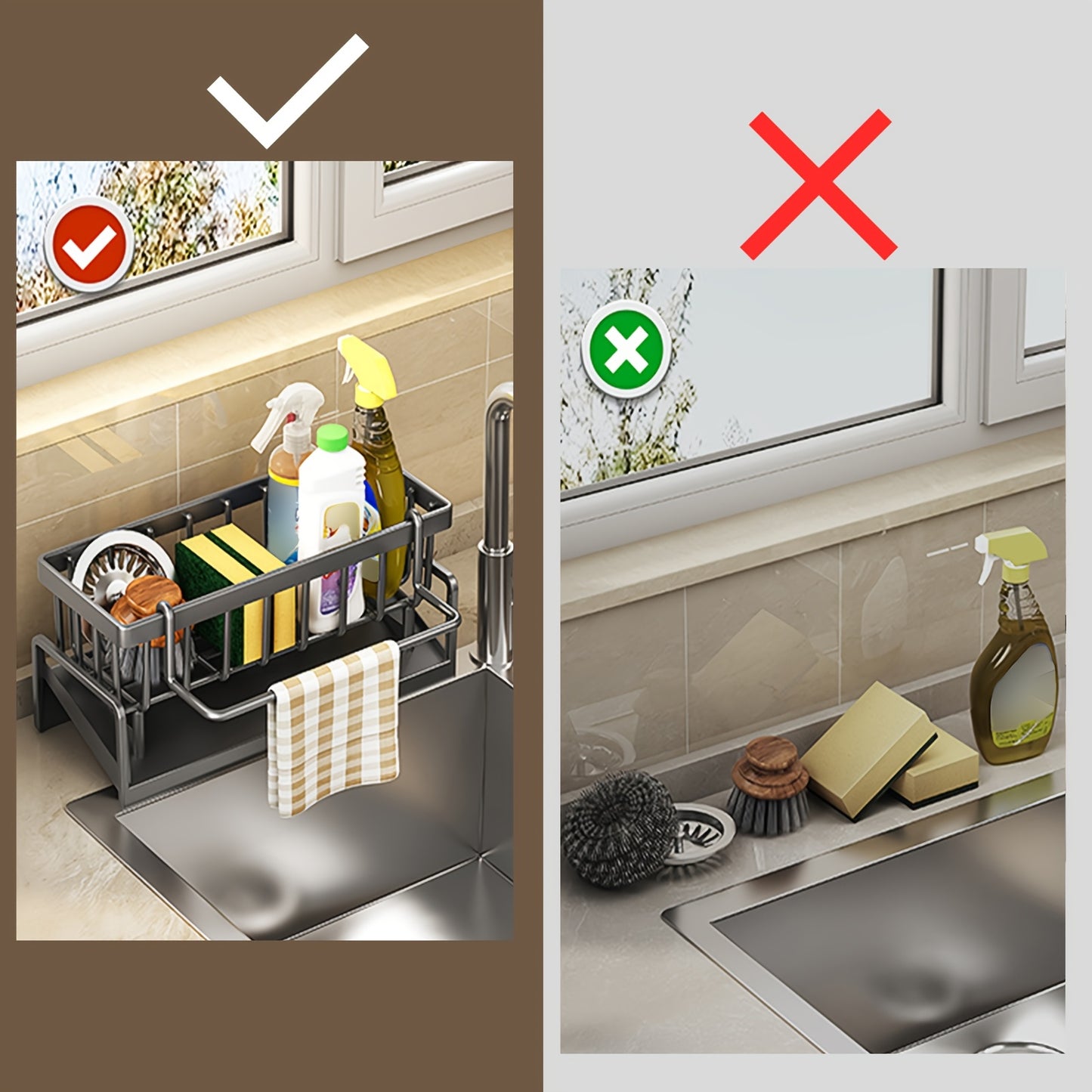 Sink Organizer with Drainer – Includes Cloth and 2 Sponges