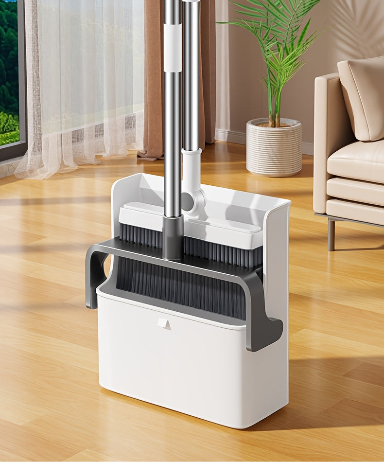 Folding broom and dustpan set with 180-degree rotating head and long handle