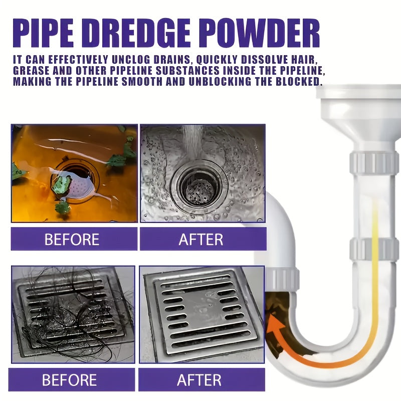 Powerful drain cleaning powder dissolves hair and grease in pipes and drains