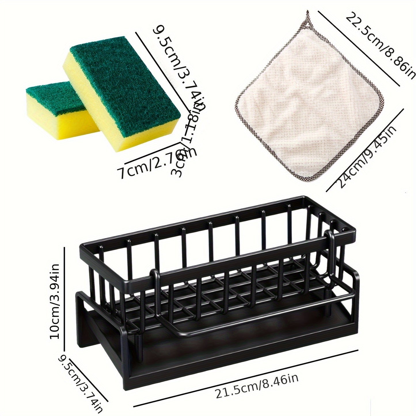 Sink Organizer with Drainer – Includes Cloth and 2 Sponges