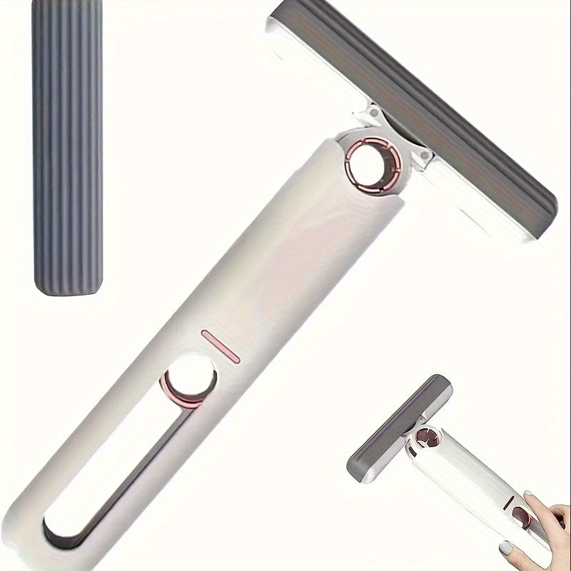 Mini portable self-wringing mop with 4 synthetic fiber heads for cleaning surfaces and windows