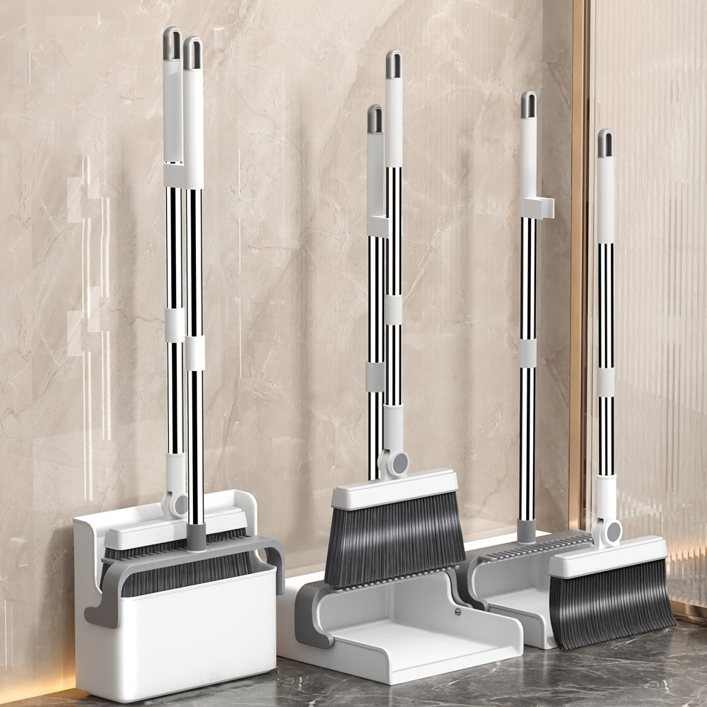 Folding broom and dustpan set with 180-degree rotating head and long handle