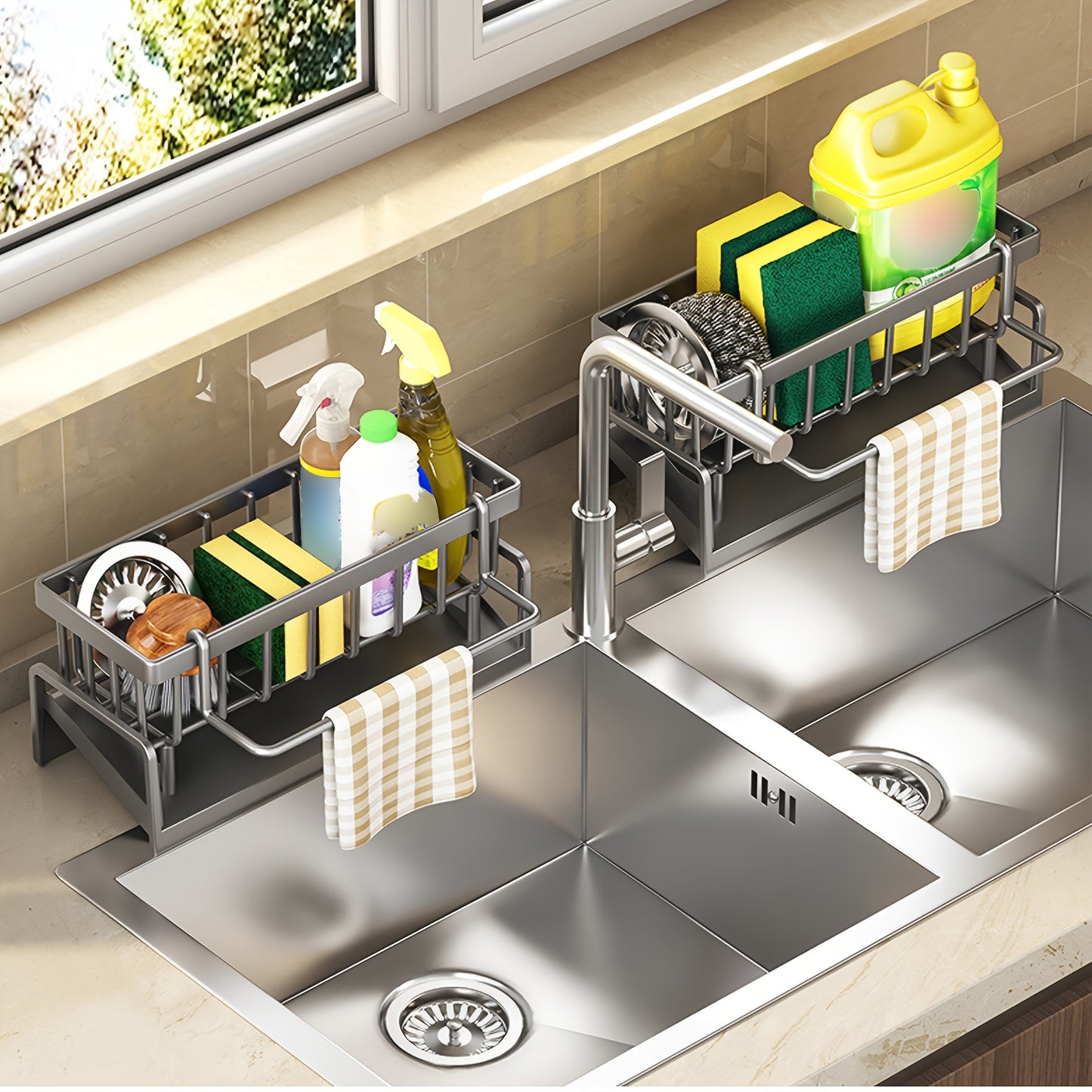 Sink Organizer with Drainer – Includes Cloth and 2 Sponges