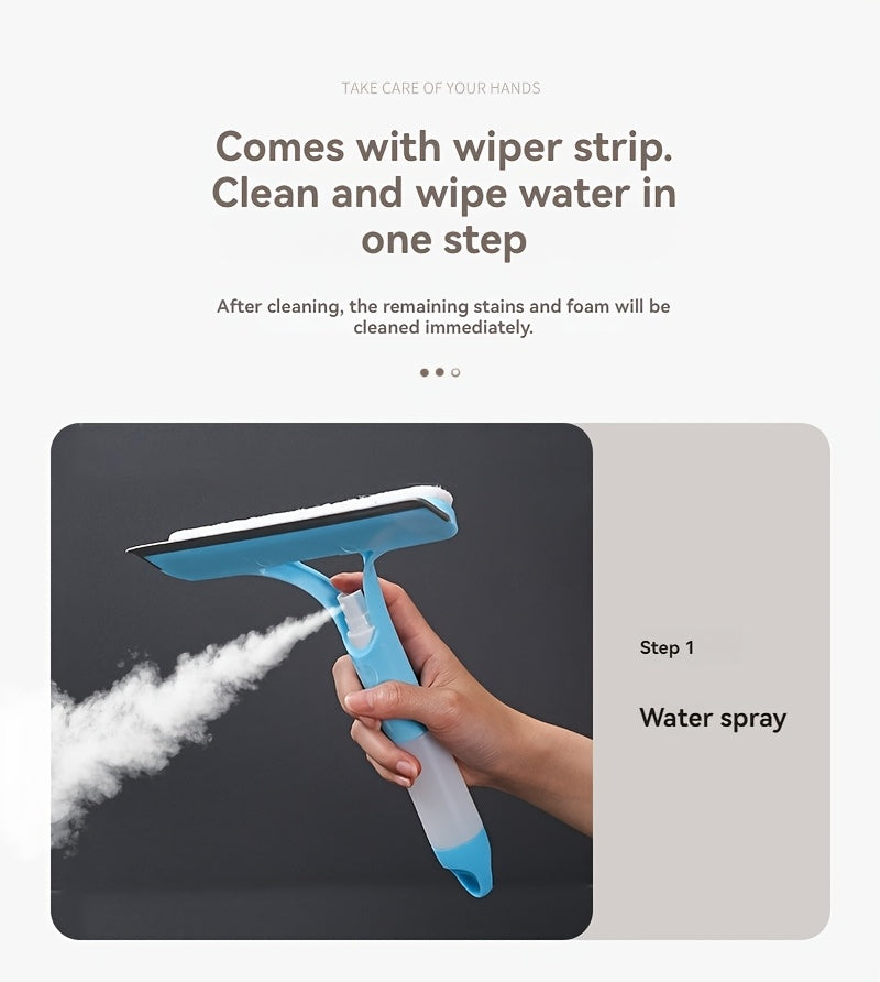 Pro 3-in-1 Window Cleaner: Scraper, Microfiber and Integrated Brush.