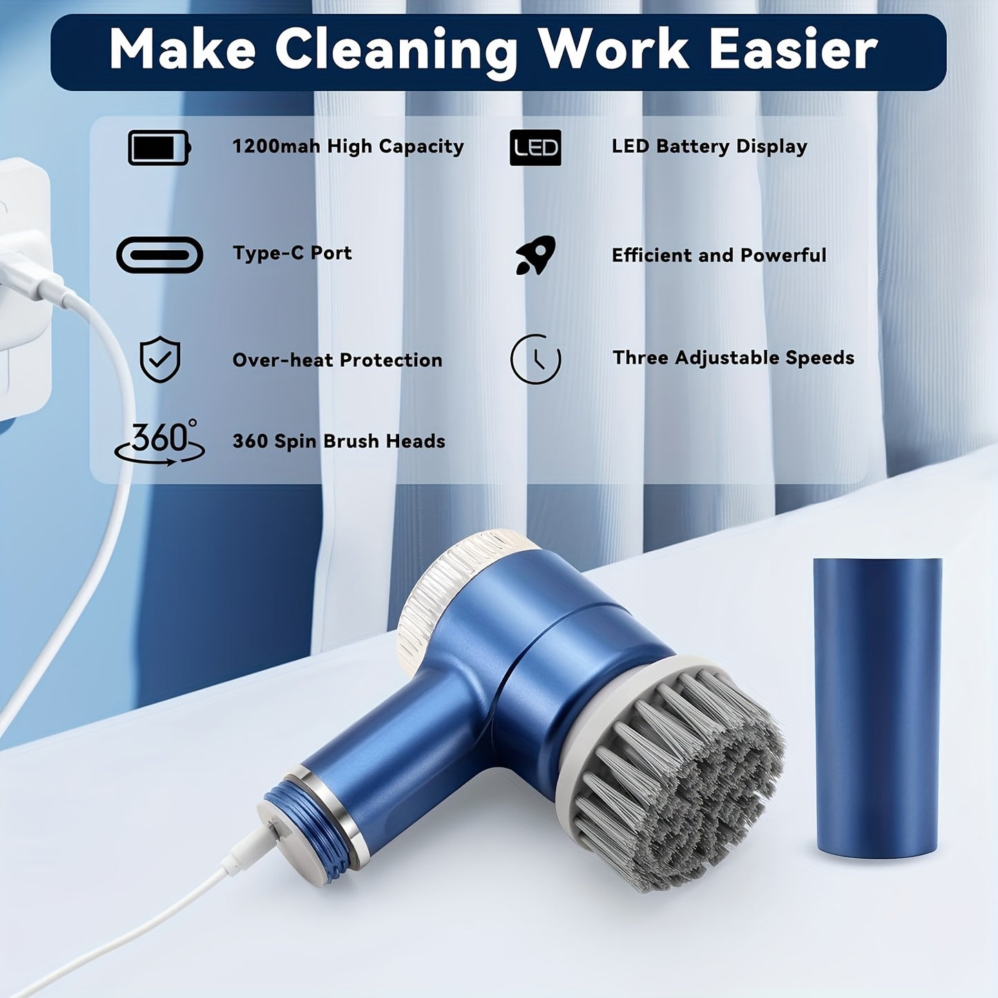 USB Rechargeable Electric Cleaning Brush – 3 Interchangeable Heads for Home and Kitchen.