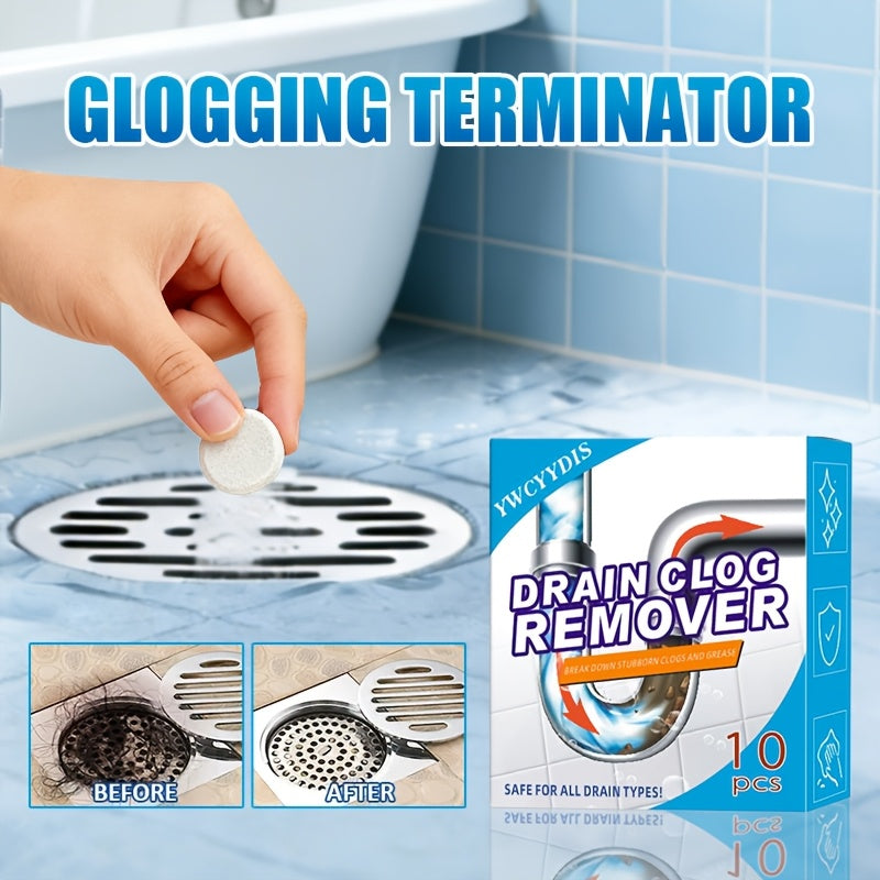 Effervescent tablets for unclogging drains. No tools required, instant action. Effectively dissolves various pipe blockages. Suitable for grease drains, bathrooms, and floors. Home solution